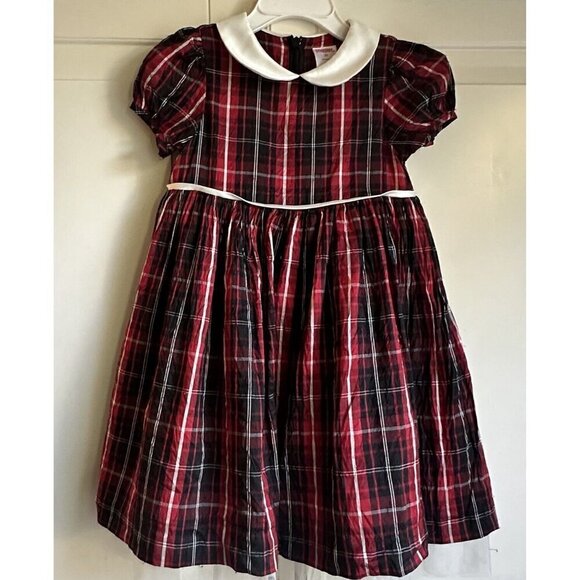 Gymboree Silk Dress Girls 2T Red Plaid‎ Peter Pan Collar Classic Holiday Dress - Picture 1 of 7